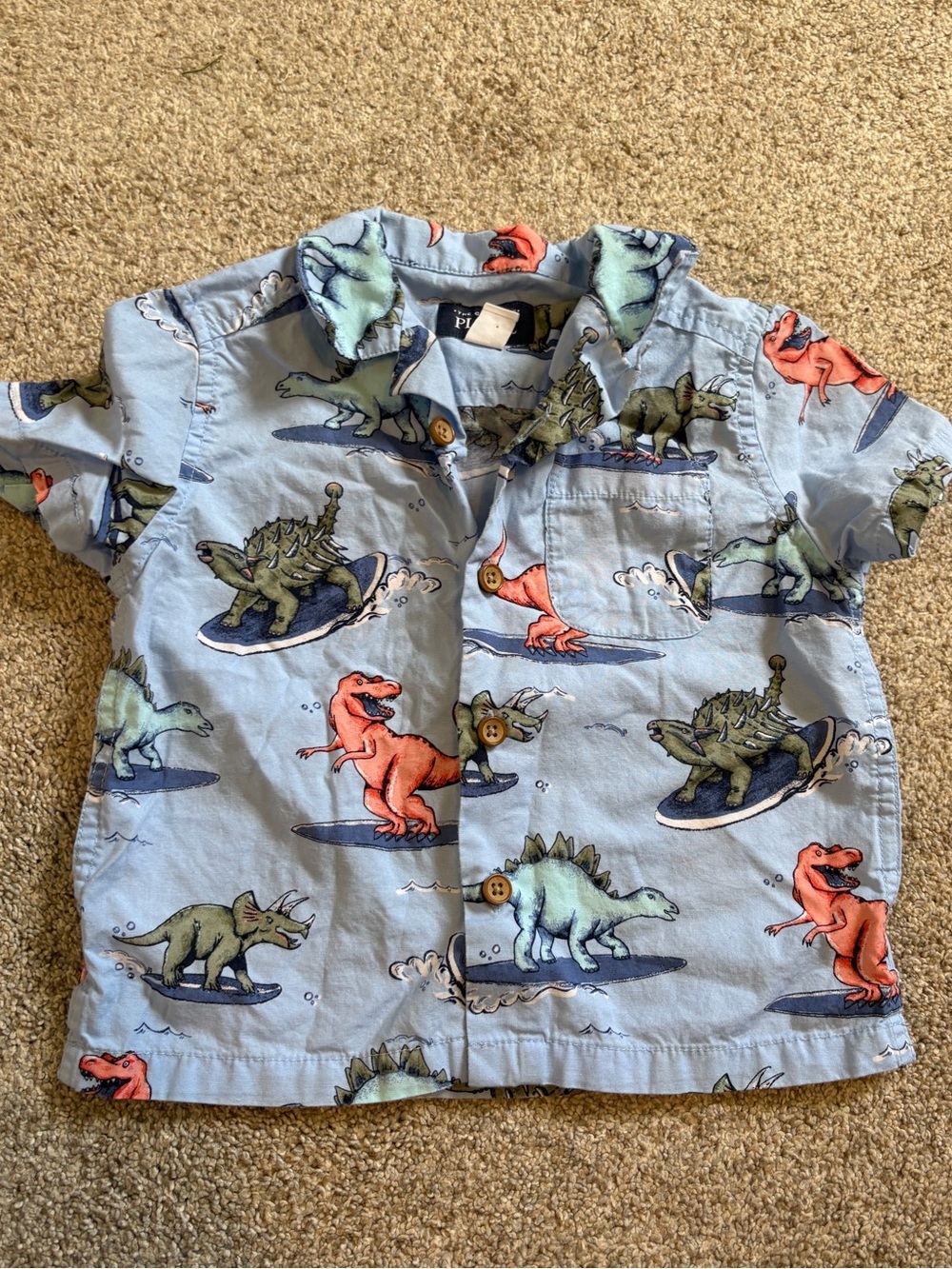 The Children’s Place Boys 🦕🦖 Button-Front Short Sleeve Shirt Dinosaur Print